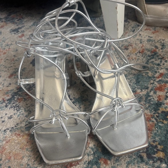 Forever 21 Silver Strappy Heels - Picture 1 of 3